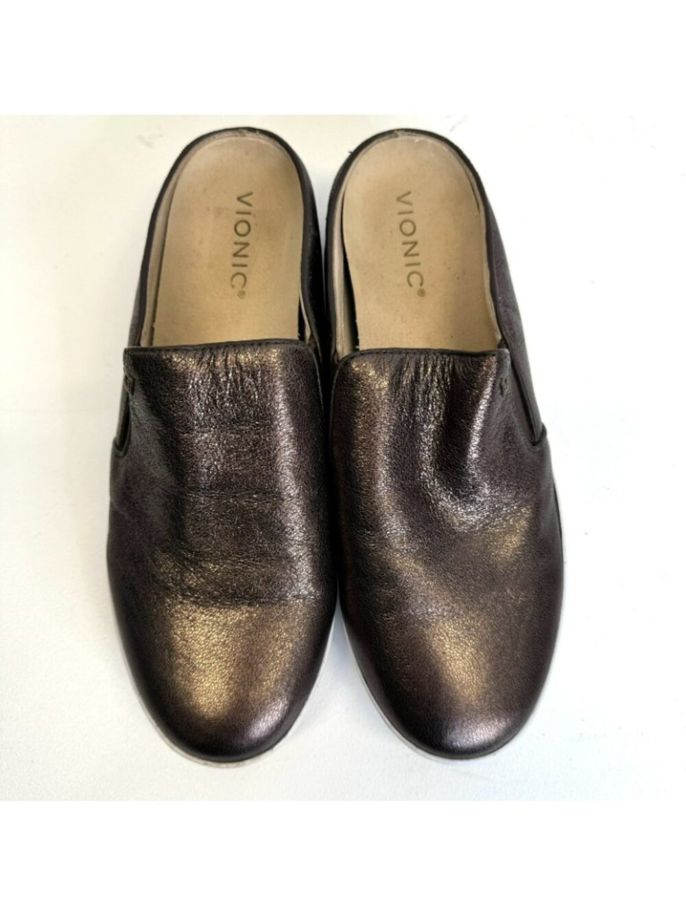 Vionic Dakota Bronze Metallic Mules Comfort Shoes Womens Size 8.5 Slip On Slides - Picture 2 of 9